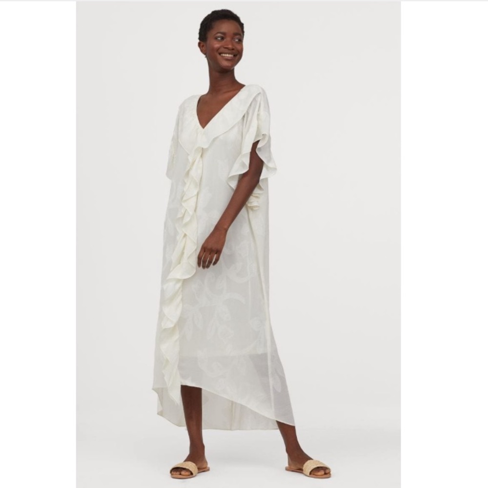 H&M Conscious Kaftan Dress Floral Ruffle Midi
Flounce Cream Size XS